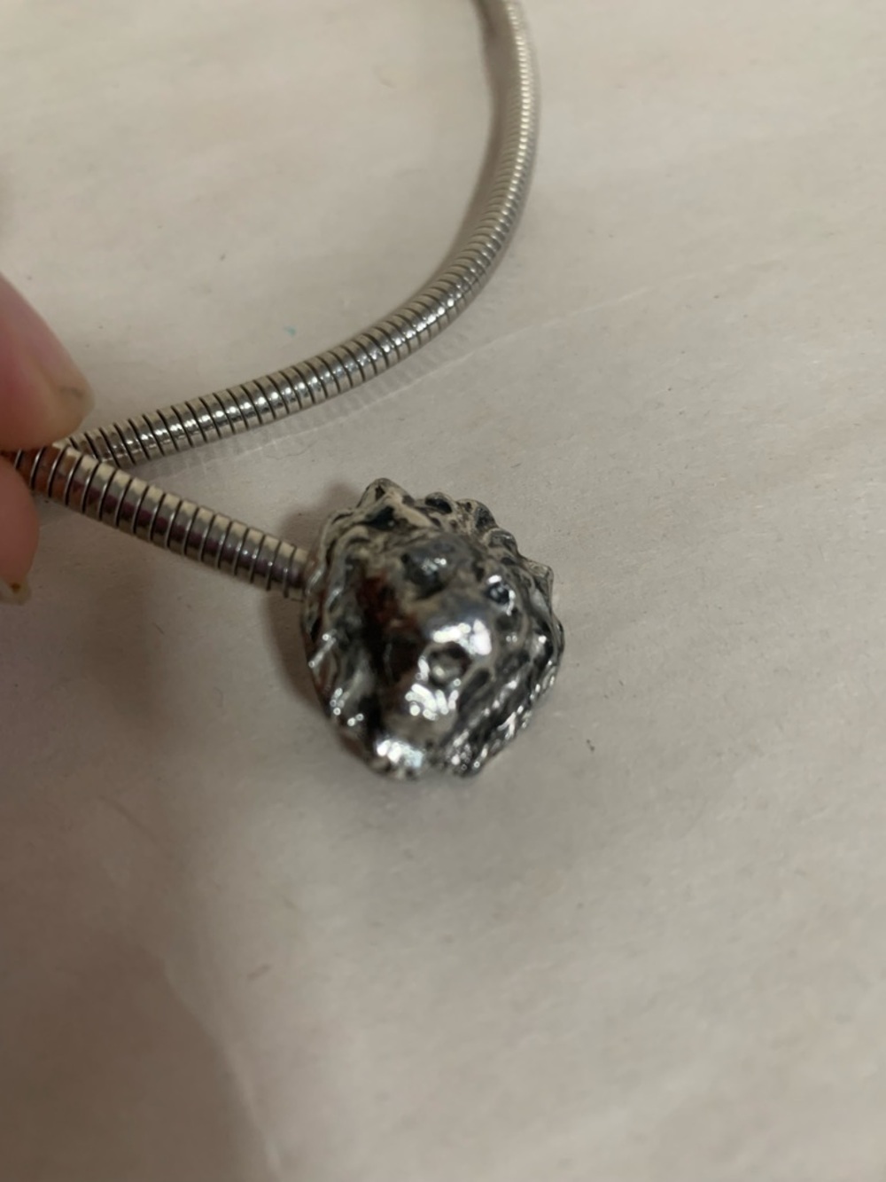 Vintage Silver Tone Lion Head Snake Chain Belt Stretch Waist 26” 80s Glam